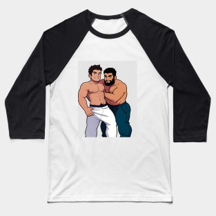 Cartoon of two toned topless guys in sweatpants, play wrestling Baseball T-Shirt